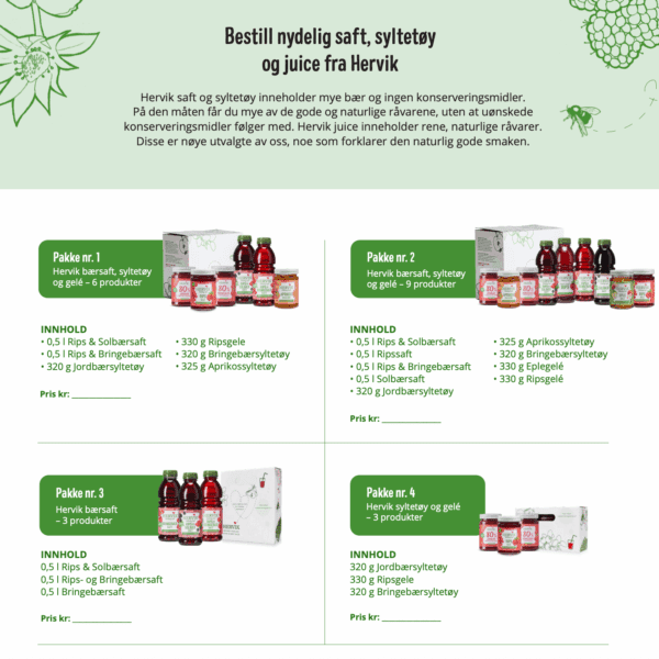 Presentasjonsark med bestillingsskjema